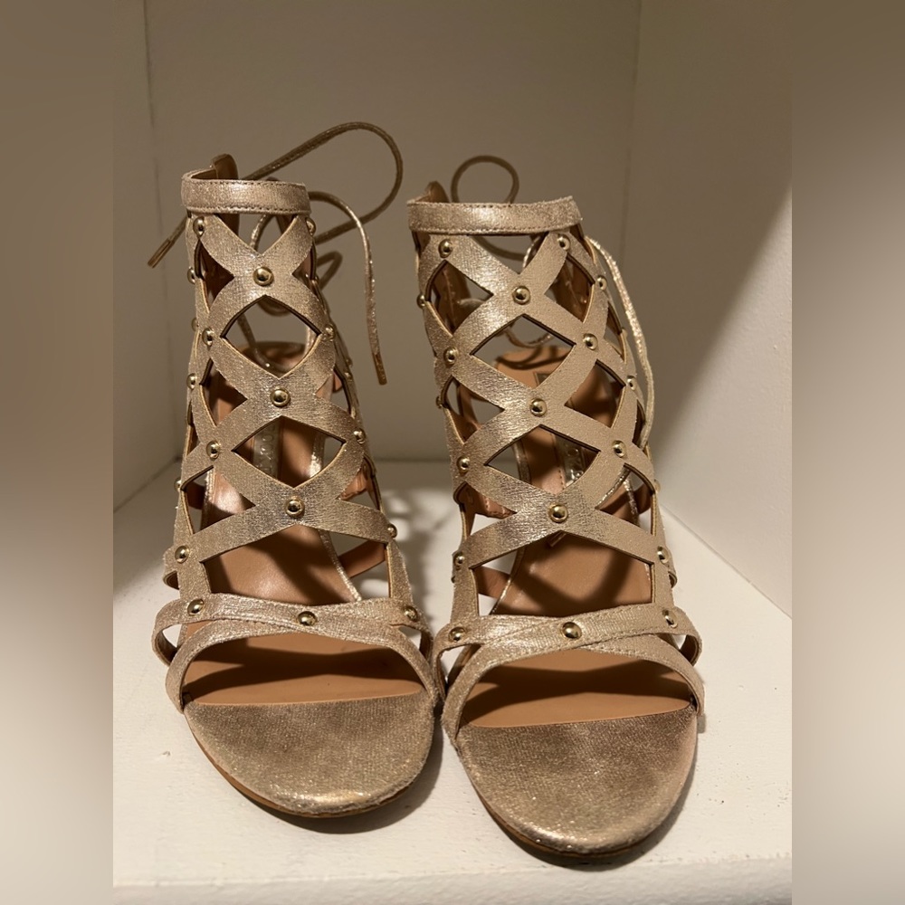 Gold shimmer lace up heels 7.5